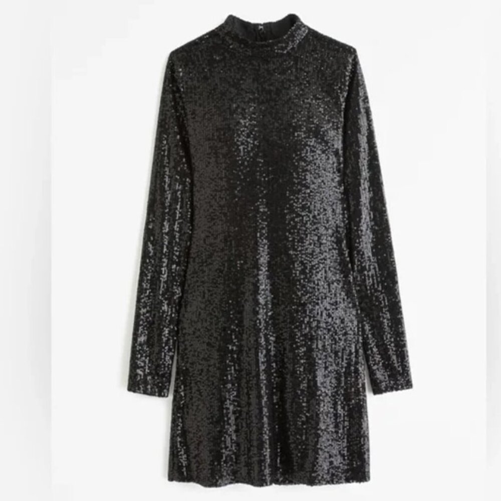 Long-Sleeve Sequin Mockneck Mini Dress - Picture 6 of 7